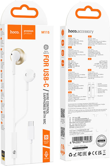 Hoco M115 In-ear Handsfree Headphones with Connector USB-C White