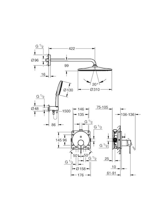 Grohe για Ντουζιέρα 2 Εξόδων Ασημί 4005176791796