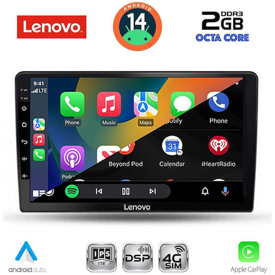 Lenovo Автомобилна Аудио Система (Блутут/USB/WiFi/GPS/Apple-Carplay/Android-Auto) с Тъчскрийн 9"