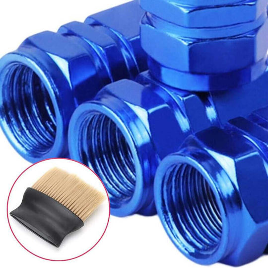 Set 4 Capace Hexagonale Mercaton Supape Auto Aluminiu 1.8 Cm Albastre Softtouch Perii Nylon Mâner Ergonomic