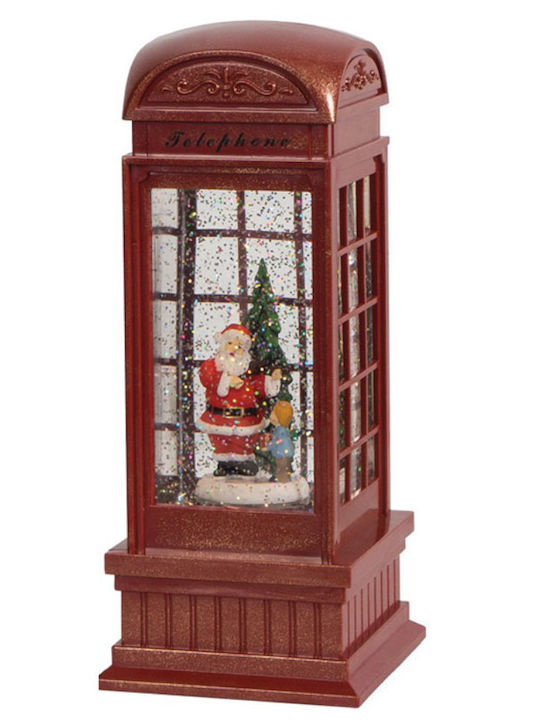 Christmas Decorative Lighted Telephone Booth with Santa Claus 9x9x25cm
