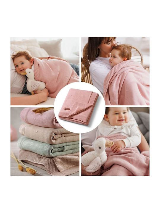 Babyono Κουβέρτα Αγκαλιάς & Λίκνου Βαμβακερή Ροζ 75x100εκ.