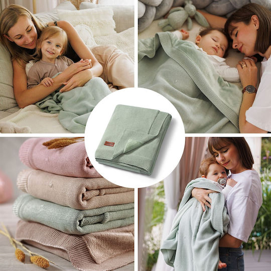 Babyono Одеяло Детски пелени за пелени 100% памук Зелено 75x100см.
