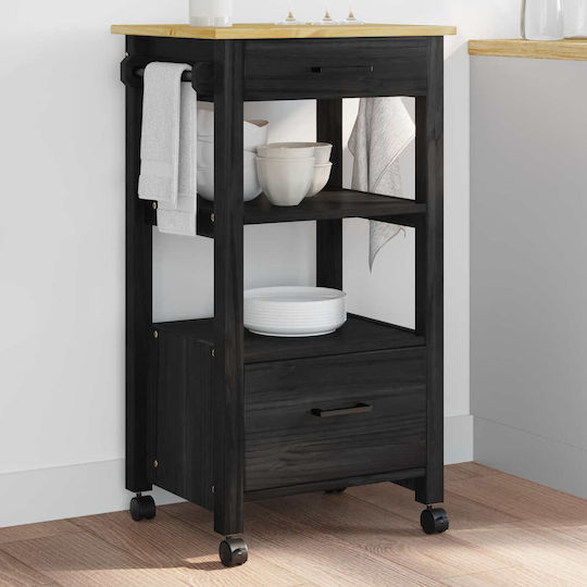 vidaXL vidaXL Küchenwagen Hölzernes 3 Ebenen Schwarz 48x40x88,5cm
