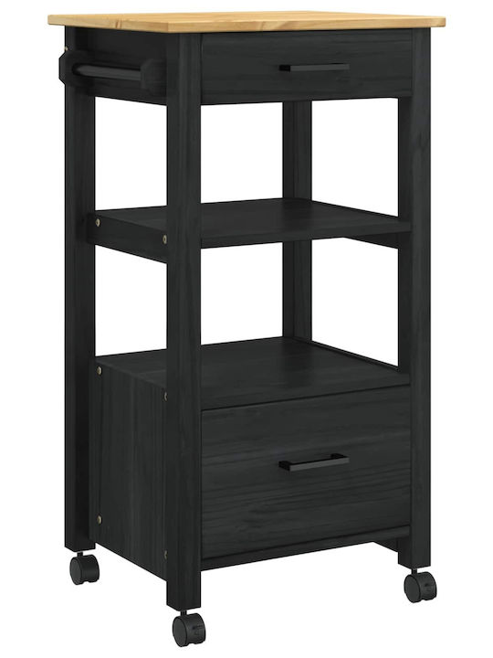vidaXL Wooden Kitchen Trolley 3 Tiers Black 48x40x88.5cm