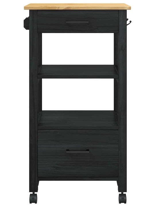 vidaXL Wooden Kitchen Trolley 3 Tiers Black 48x40x88.5cm