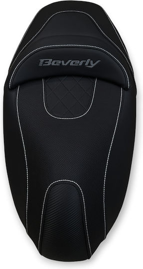Beverly350 Piaggio '13 Anti-Slip Quilted Baklavato Motorcycle Seat Cover Carbon Look White Stitching Light Grey Logo