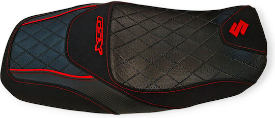Gsx1400 Suzuki Anti-Slip Quilted Baklavadoto Alcantara Look Seat Cover Red Stitching Piping Logos