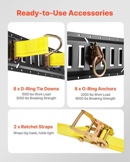 Vevor E-track Tie Rail Kit 4 Rails E 2.3 M 26 Pieces Includes 2 Ratchet Straps & 8 O Rings & 8 D Tie Rings & 8 End Caps Suitable For Garage Trucks Trailers Motorcycles