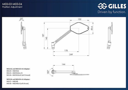 Gilles Oglindă de Capăt Stratos Dreapta M03-03-r-bd Aluminiu Anodizat Mat 1 Bucată
