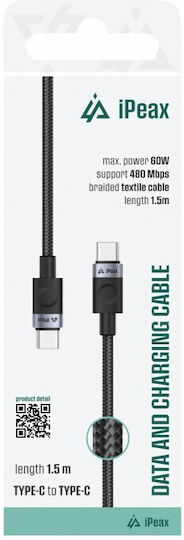 iPEAX Braided USB 2.0 Cable USB-C male - USB-C Black 1.5m