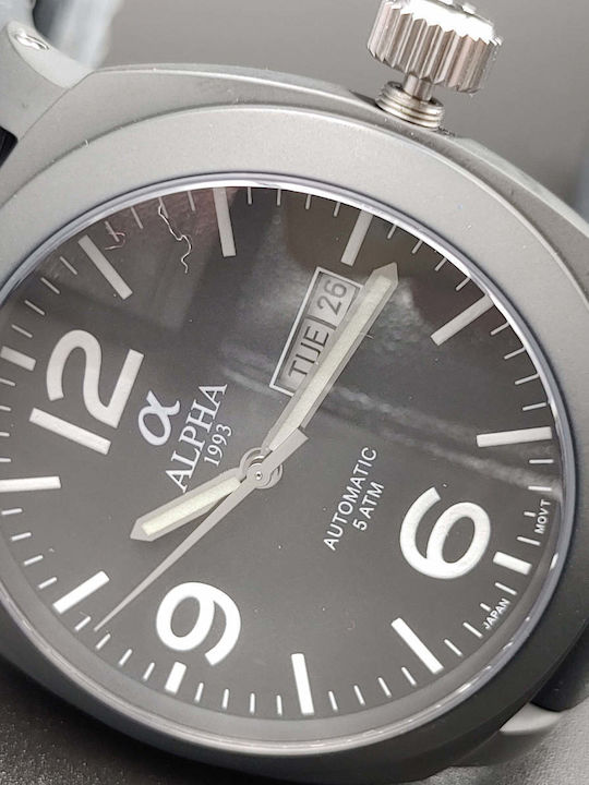Alpha 1993 Herrenuhr 44mm Automatisch mit Kautschukarmband Μαύρο Ματ