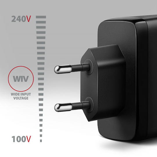 Axagon Charger Without Cable GaN with USB-A Port and 2 USB-C Ports 100W Power Delivery / Quick Charge 3.0 Blacks (ACU-DPQ100)