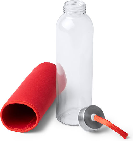 Camu Water Bottle Glass with Screw Lid Red 500ml