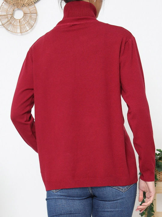 Pulover Damă Cu Guler Înalt Burgundy