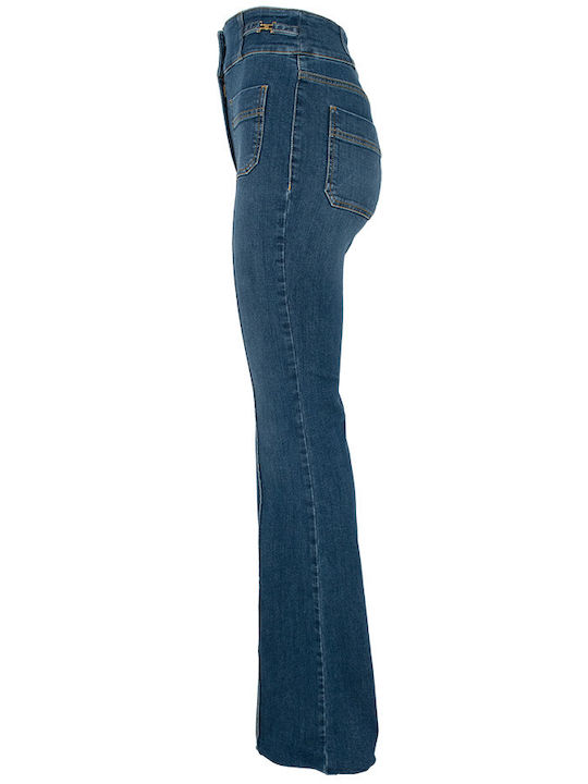 High Waist Women's Jean Trousers Flared in Slim Fit Blue