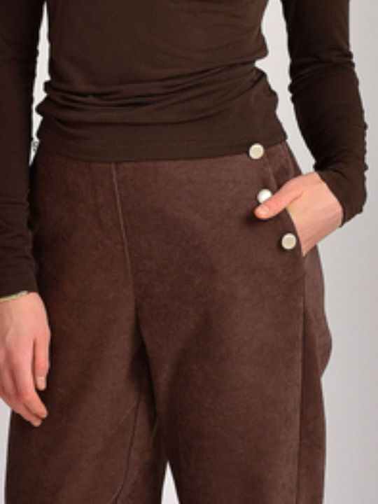 Women's Fabric Trousers with Elastic Brown