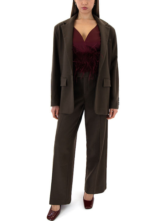 Damen Stoff Hose in Geradem Schnitt Brown