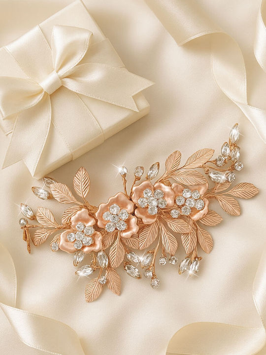 Bridal Hair Accessory Clip Pink Gold Crystal Details Esther