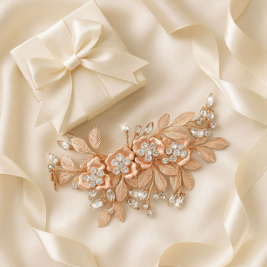 Bridal Hair Accessory Clip Pink Gold Crystal Details Esther