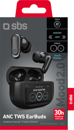 SBS EARTWSDISPLBTK In-ear Bluetooth Handsfree Ακουστικά με Θήκη Φόρτισης Μαύρα