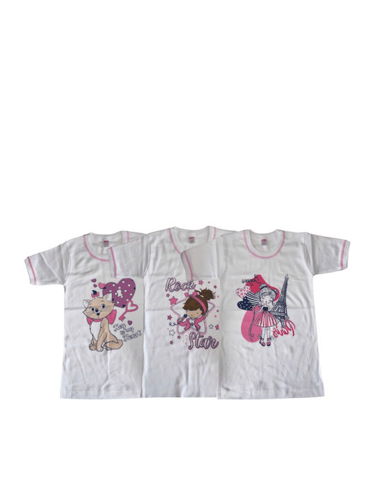 Biyo Set of Kids' Undershirts Short-sleeved White 3pcs