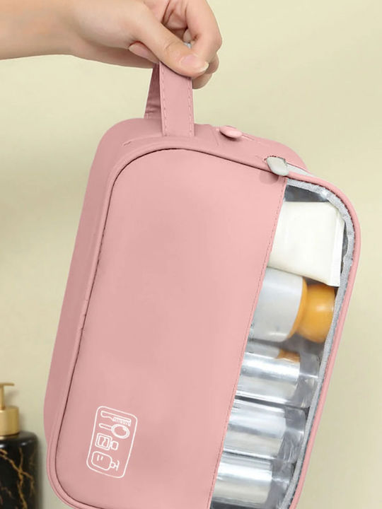 Roza Cosmetic Organizer Bag & Travel Toiletry Bag Double Layer Waterproof Large Capacity Transparent Window Pink