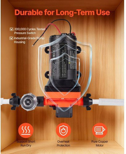 Vevor Rv 12v Dc 5 Gpm 18.9 L Min Water Pump Diaphragm Self-Priming 4-Chamber Automatic Pressure Switch Maximum Pressure 70 Psi Custom Rv Caravan Marine Yacht Car Wash