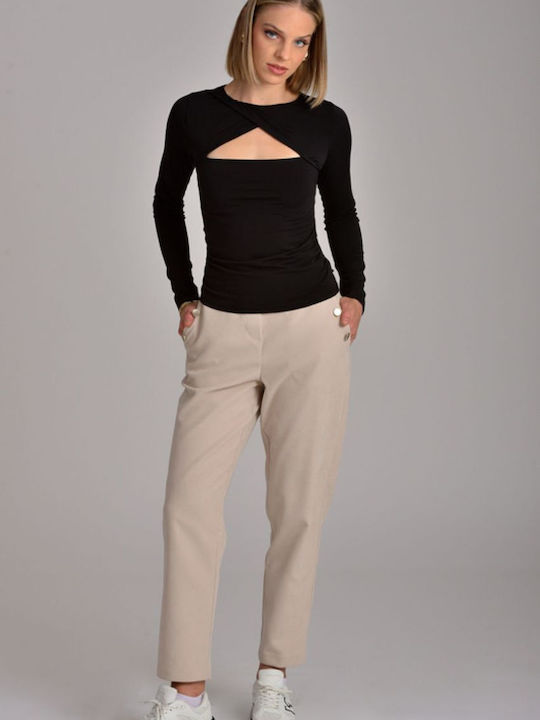 Dama Tesatura Pantaloni cu Elastic Vanilla