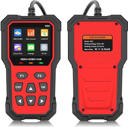 Techstar V521 Multibrand Auto Diagnosewerkzeuge Obd2 Eobd Can Scanner Liest Über 4000 Fehlercodes Arm 32-Bit Cortex-m3 Schwarz Rot