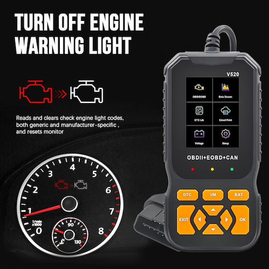 Professional Auto Scanner Obd2 Techstar V520 Engine Diagnosis Read Clear Error Codes Live Data Cloud Report Printing Multilingual 2.8-inch Color Screen