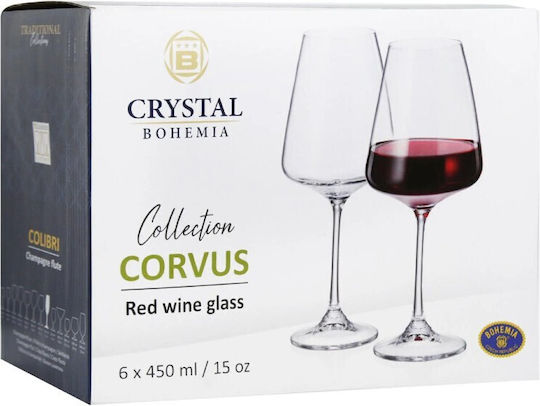 Bohemia Set of Glasses for White and Red Wine made of Crystal in Red Color 450ml 6pcs