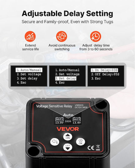 Vevor Dual Battery Isolator 12v 140 Amp Manual Automatic Relay Vsr Voltage Sensitive Lcd Display Smart Battery Isolator Lithium Lead Acid Batteries Car Truck Rv Utv Atv Boat