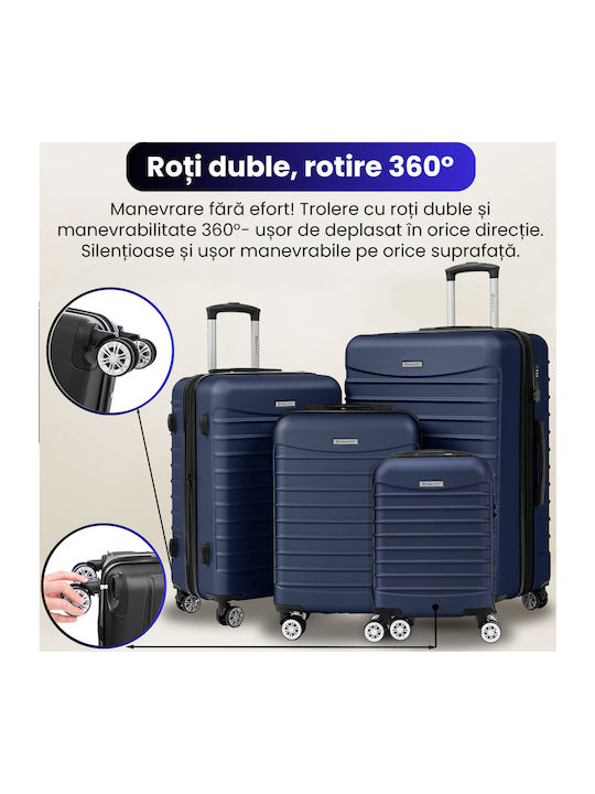 Quasar Travel Suitcases Hard Navy Blue with 4 Wheels Set of 4pcs