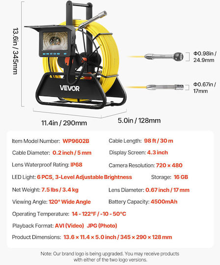 Vevor Endoscope Camera with 30m Cable