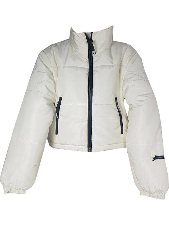 Women's Short Puffer Jacket for Winter White