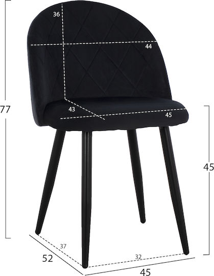 Stühle Speisesaal Oded 45x52x77cm 4Stück Black Velvet-Black Metal