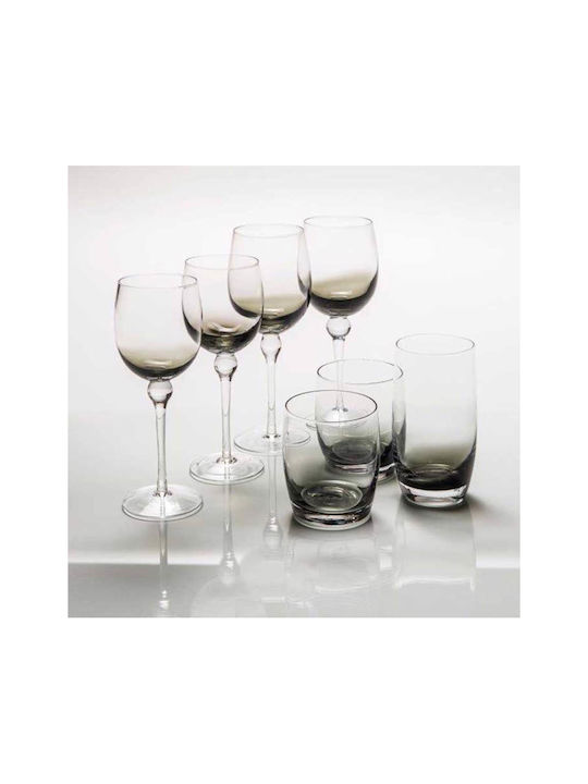 Cryspo Trio Half Set Gläser Wasser aus Glas in Gray Farbe Mit Stiel 370ml 6Stück