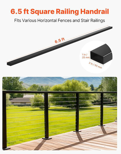 Vevor Stainless Steel 198 Cm Rectangular Railing Staircase For Outdoor Indoor Spaces Adjustable Metal Stair Railing Cap Matte Black Coating Cable Railing Kit