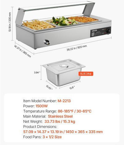 Vevor Sauce Heating Buffet Machine 1500W