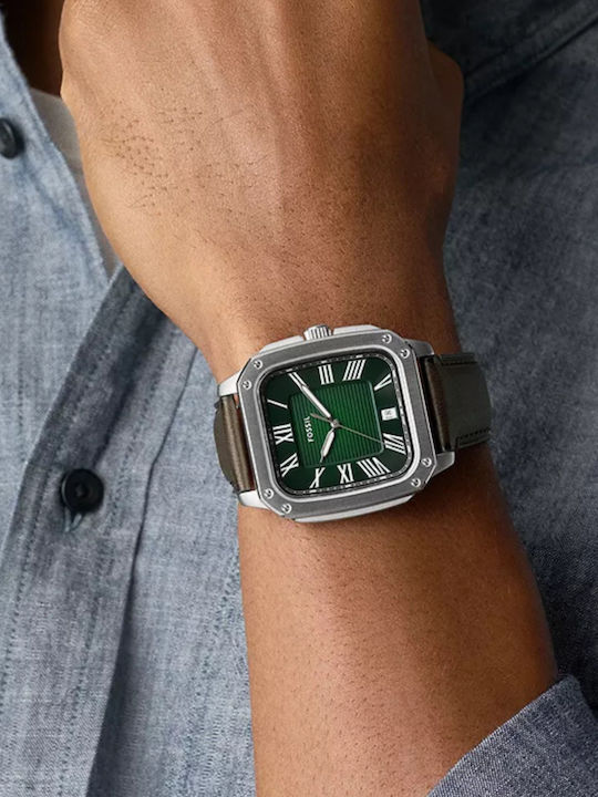Fossil Ανδρικό Ρολόι Μπαταρίας με Καφέ Δερμάτινο Λουράκι