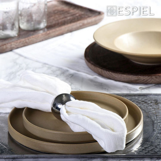 Espiel Terra Matt Pasta Serving Plate from Porcelain Beige with Diameter 27cm 6 Pieces