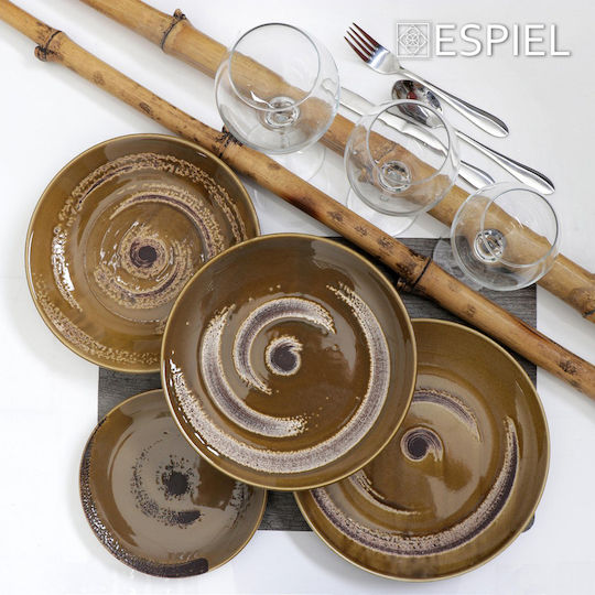 Espiel Typhoon Serving Plate for Desert made of Porcelain Brown with Diameter 19cm 6 Pieces