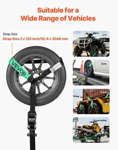 Vevor Wheel Chock Tie Down Kit Car Towing Strap Tire Type Car Tie Down Kit Heavy Duty Hook Break Strength 4540 Kg & Working Load 1512 Kg Motorcycle ATV SUV Trailer Tie Down System