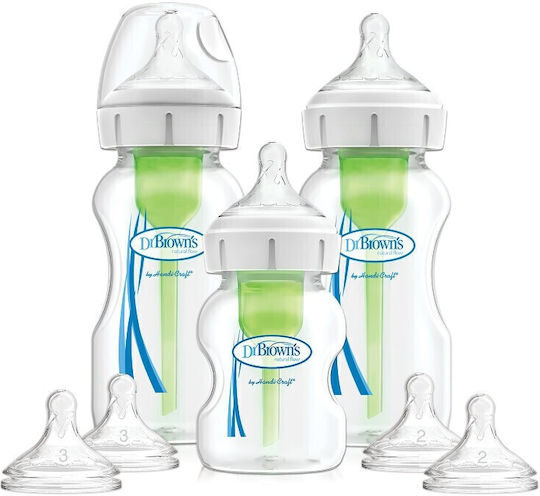 Dr. Brown's Plastic Baby Bottle Set Anti-Colic with Silicone Nipple for 0+, 0+ m, months Transparent 3pcs