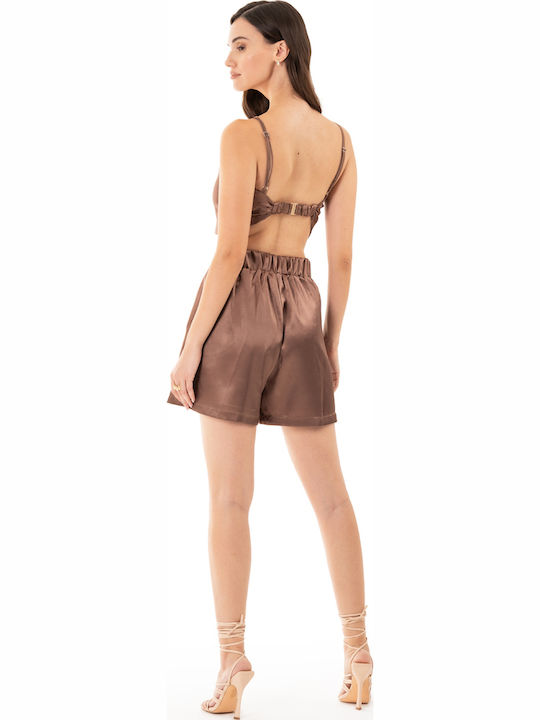 Women's Blouse Satin with Straps Bronze