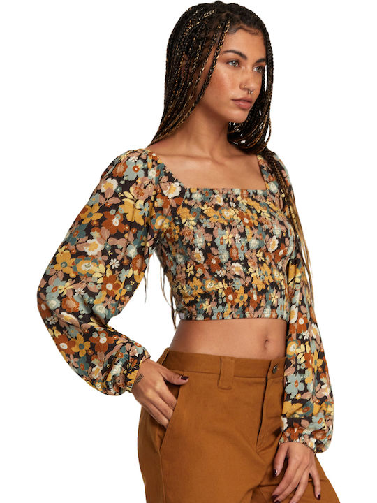 Women's Crop Top Long Sleeve Floral Java