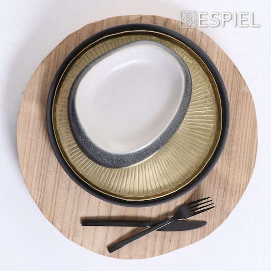 Espiel Pebble Farfurie adâncă Oval Ceramică Gri-alb 23x18cm 2buc