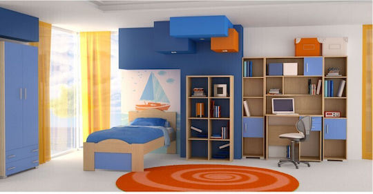 Kids Bedroom Set Wave Blue Oak 7 Pieces with Bed for Mattress 90x200cm