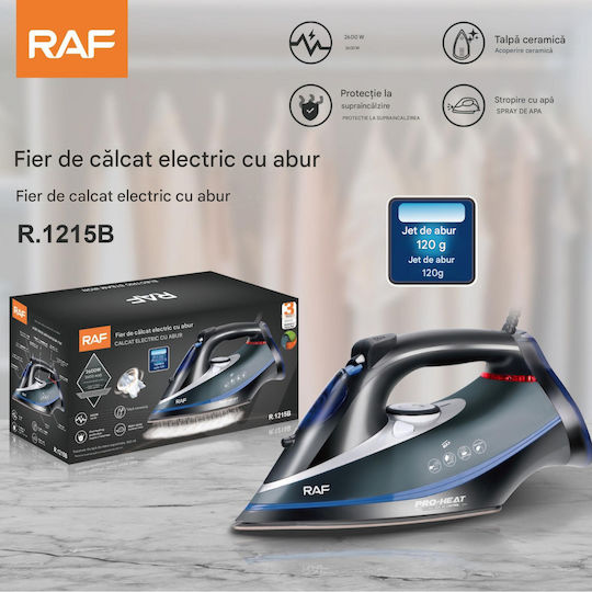 Raf Express Steam R.1215j Fier de Călcat cu Aburi 2600W cu Talpă Ceramică și Debit Continu de Abur 120g/min